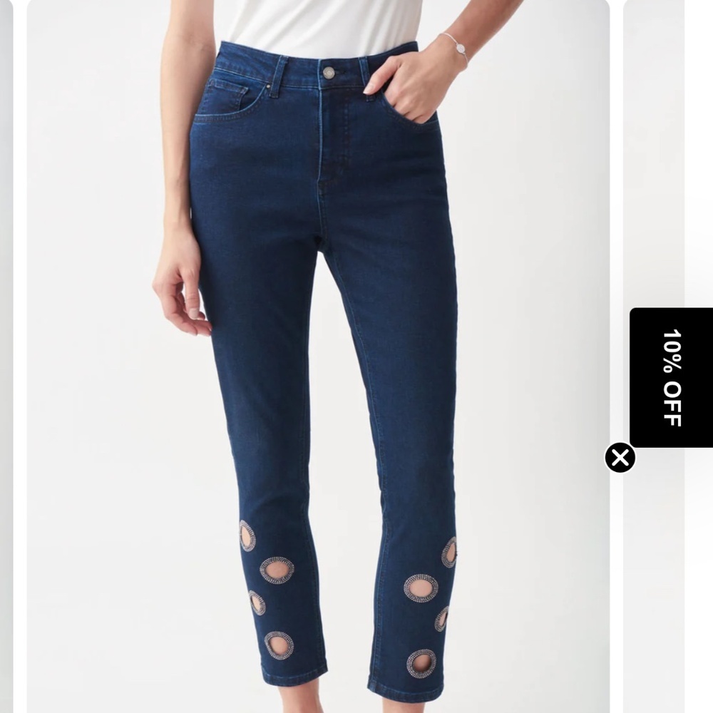 M2 - #52 Joseph Ribkoff Blue Jeans with circular cut-outs, size 10